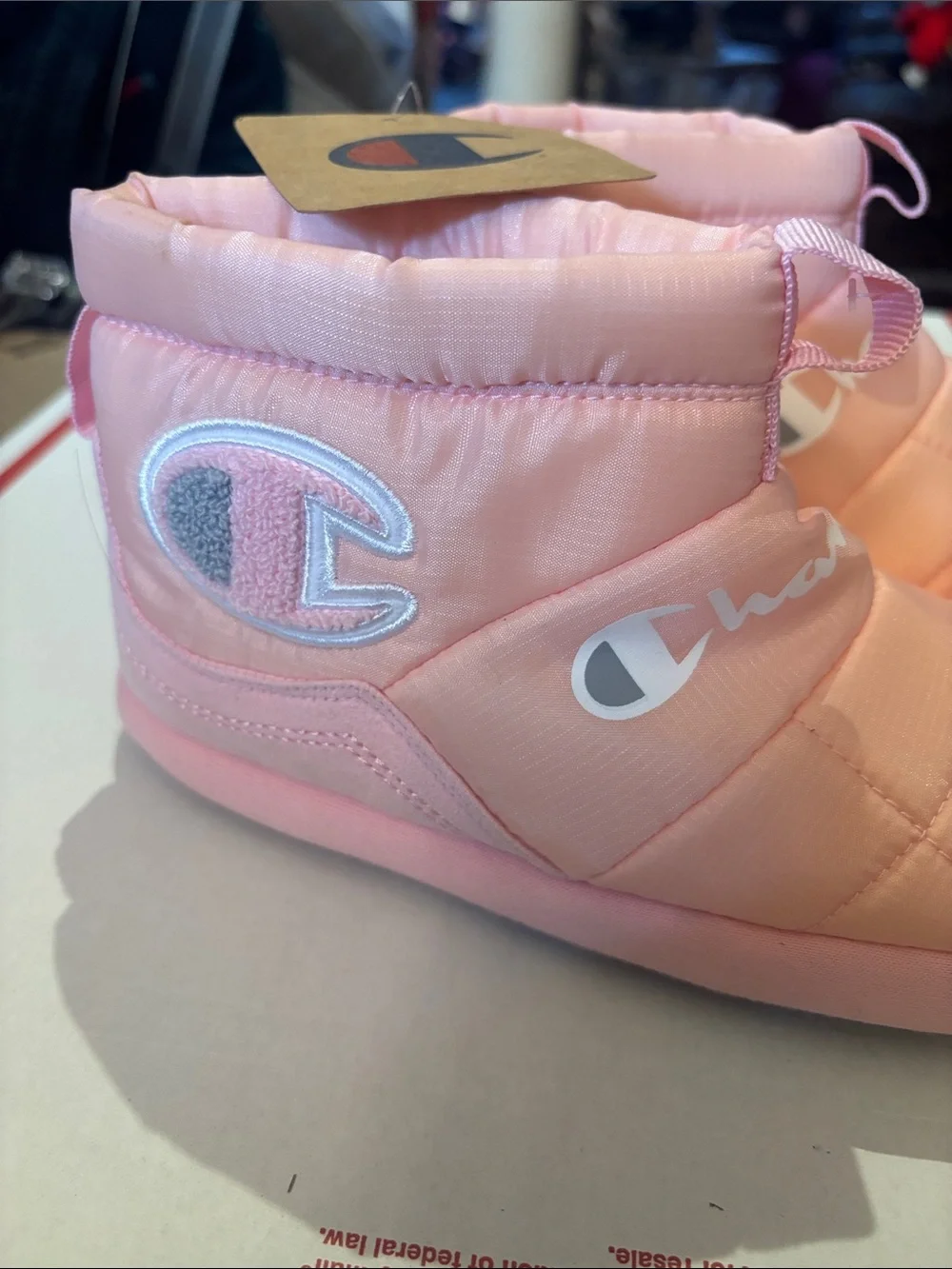 NWT Champion Kids Peach Pink Quilted Slip-On Slippers